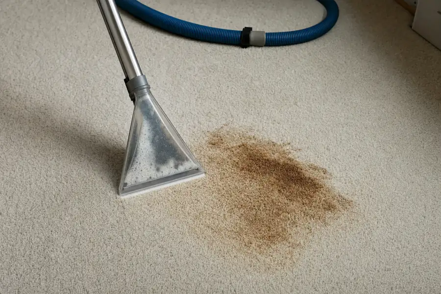 Carpet cleaning technician treating a stain with professional equipment