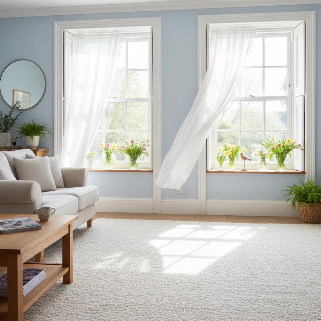 Bright living room with freshly cleaned carpet