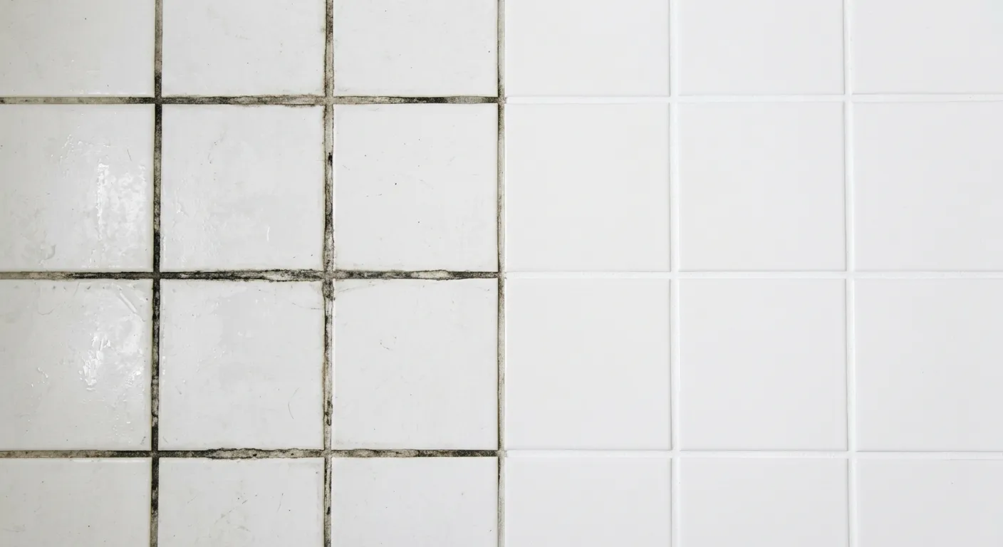 Half-cleaned stone floor showing the before and after difference